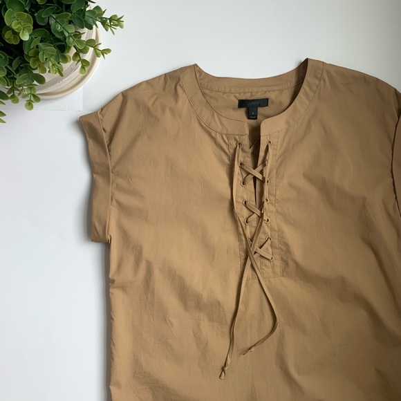 J. Crew | Camel Lace Up Cotton Popover sz 6 - Picture 3 of 3
